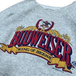 Vintage Budweiser 80s Sweater Raw / Cut Neckline Grunge Large Retro Distressed